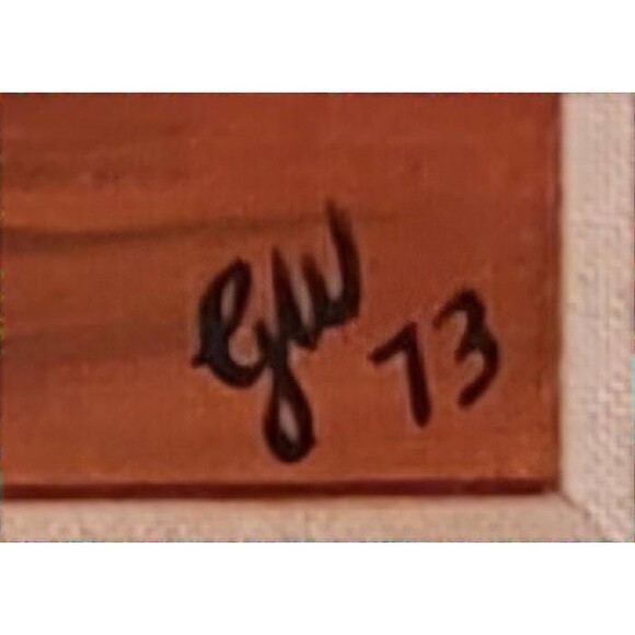 VTG 1973 Ocean Sunset Sea Landscape Oil Painting Frame 21 1/2" x 24 1/2" Red Sky - Picture 16 of 16